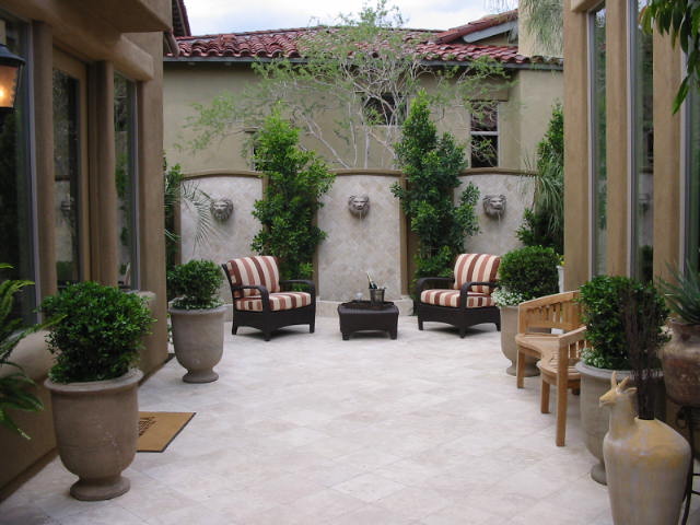 Courtyard with wall fountains